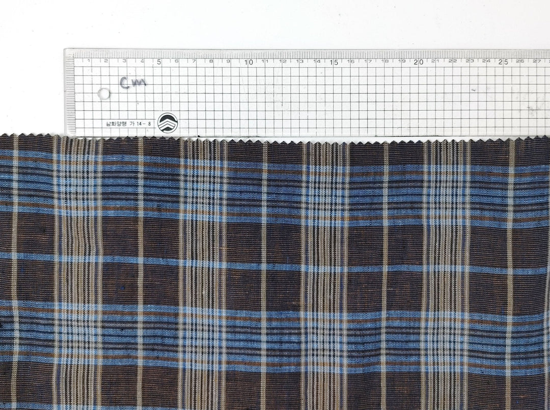 Modern Classic: 100% Linen Fabric Glen Plaid in Medium Weight Plain Weave 7550 7551 - The Linen Lab - Navy