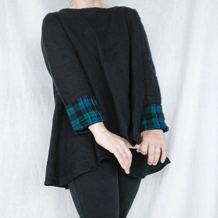 Mystic Forest Noir: Linen Polyester Twisted Black-Green Plaid Fabric 7327 - The Linen Lab - Green(Dark)