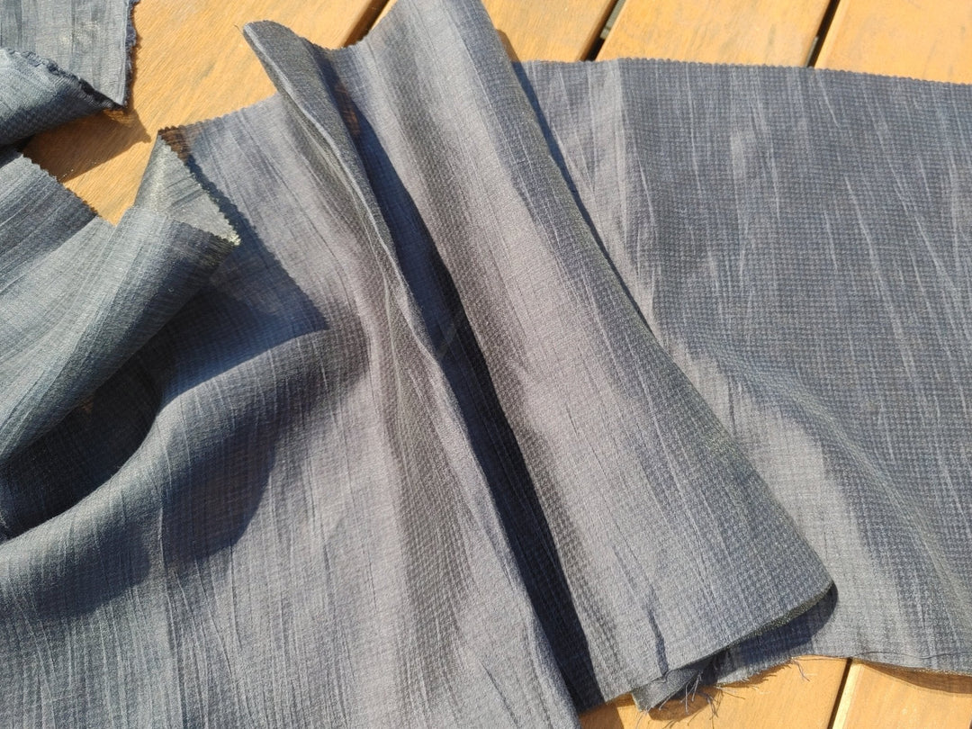 Naval Linen Polyester Fabric with Crease Effect and Printed Houndstooth Pattern 3583 - The Linen Lab - Navy