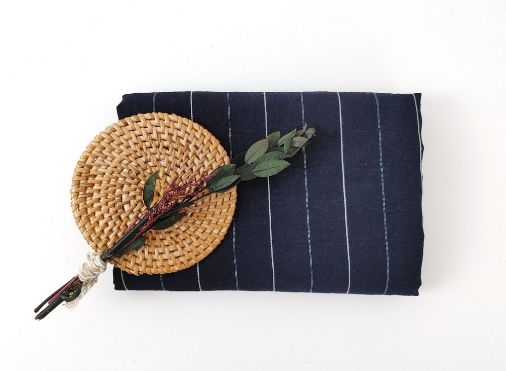 Navy Linen Tencel Dobby Stripe Fabric 6796 - The Linen Lab - Navy