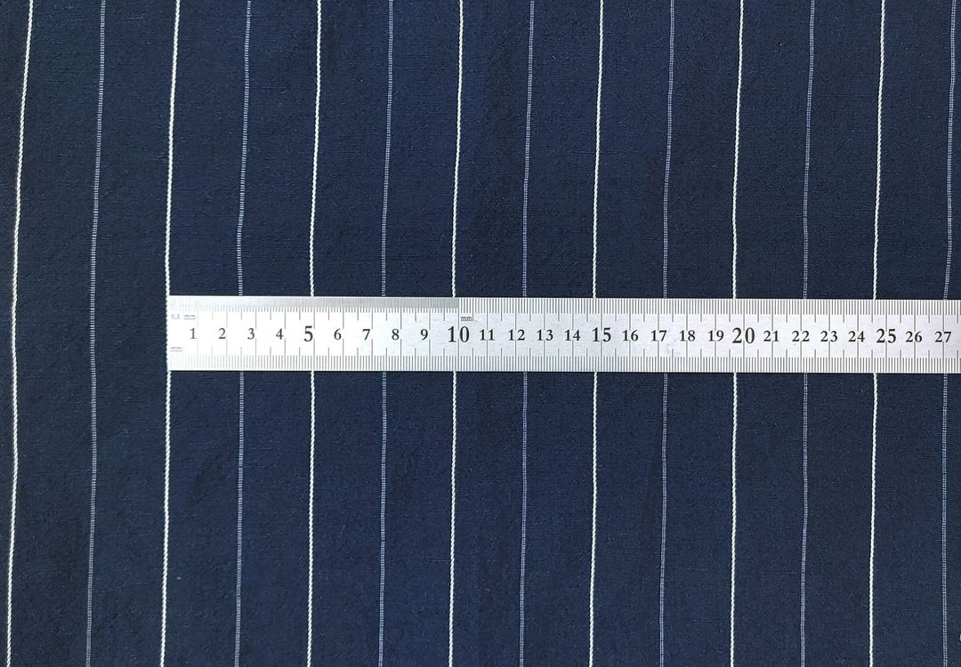 Navy Linen Tencel Dobby Stripe Fabric 6796 - The Linen Lab - Navy