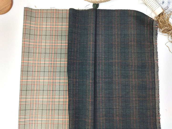 Nylon Rayon 4-Way Stretch Glen Plaid Fabric 1400 - The Linen Lab - Brown