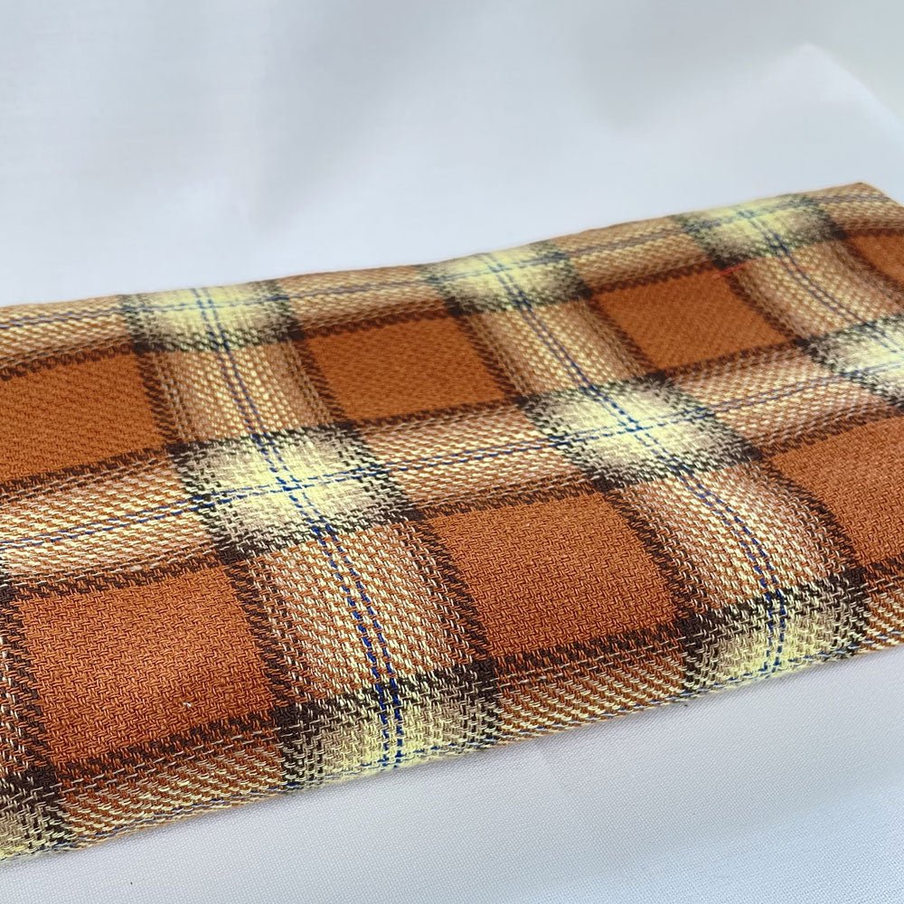 Orange Color Tartan Plaid Dobby Fabric (6817) - The Linen Lab - Orange