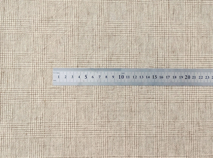 Premium Linen Cotton Beige Glen Plaid Fabric Heavy Weight: Timeless Elegance for Your Wardrobe and Home Décor 7598 - The Linen Lab - Beige