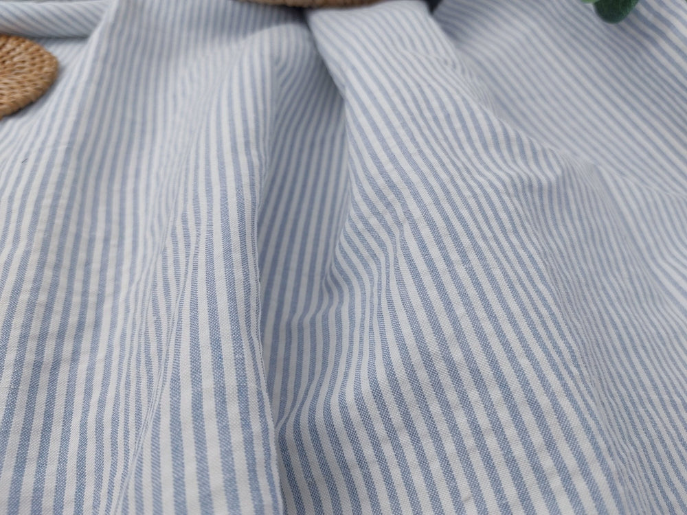 Ramie Cotton Nylon Stripe Fabric with Subtle Seersucker Effect 2444 - The Linen Lab - Blue