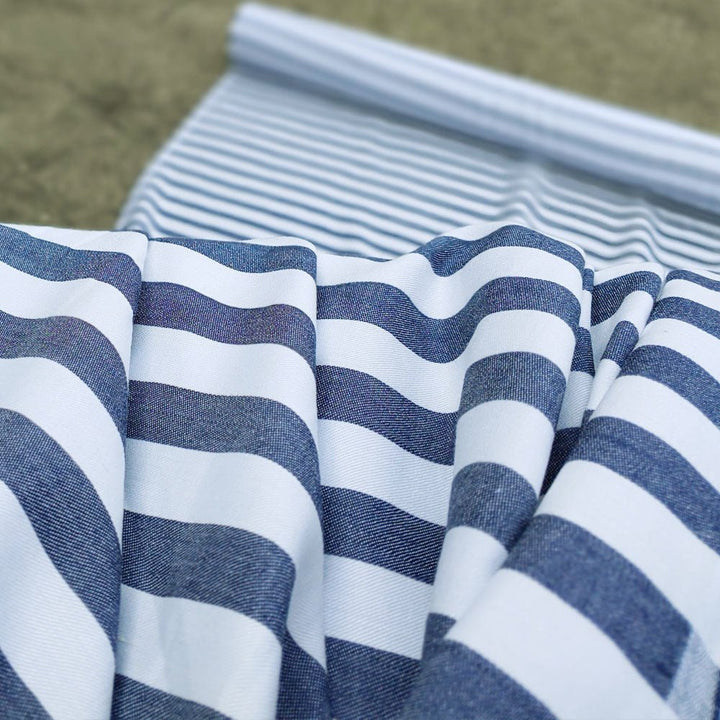 Ramie Cotton Satin Stripe Fabric (4719) - The Linen Lab - Navy