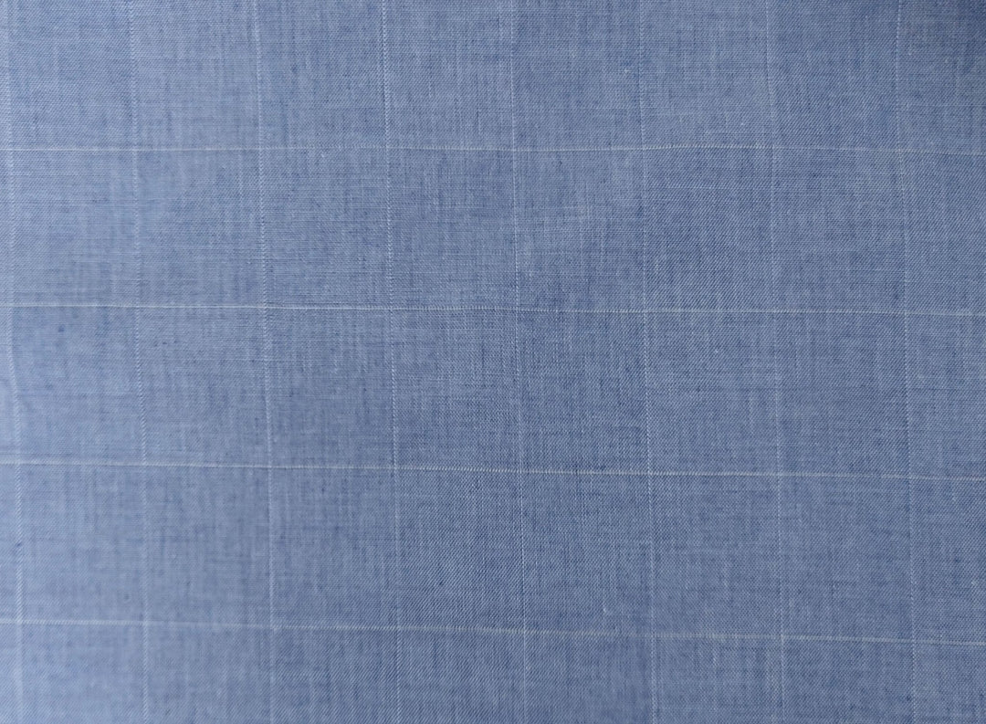 Ramie Cotton Stretch Fabric with Blue Windowpane 3346 - The Linen Lab - Blue
