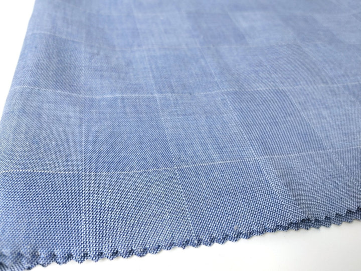 Ramie Cotton Stretch Fabric with Blue Windowpane 3346 - The Linen Lab - Blue
