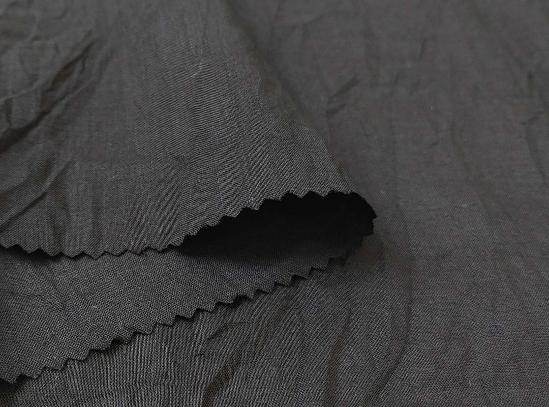 Ramie Polyester Fabric - Black Color with Crease Wrinkle Effect, Lightweight 7863 - The Linen Lab - Black