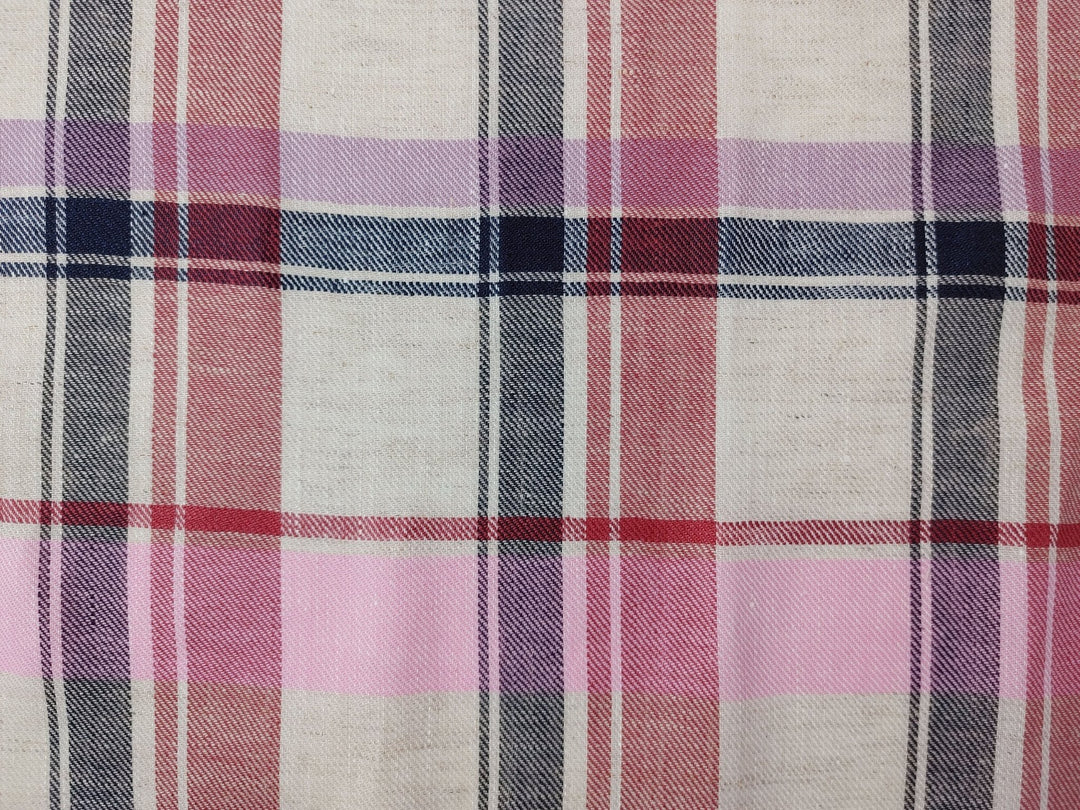 Rosy Check: Pink Linen Cotton Twill Plaid Fabric 4213 - The Linen Lab - Pink