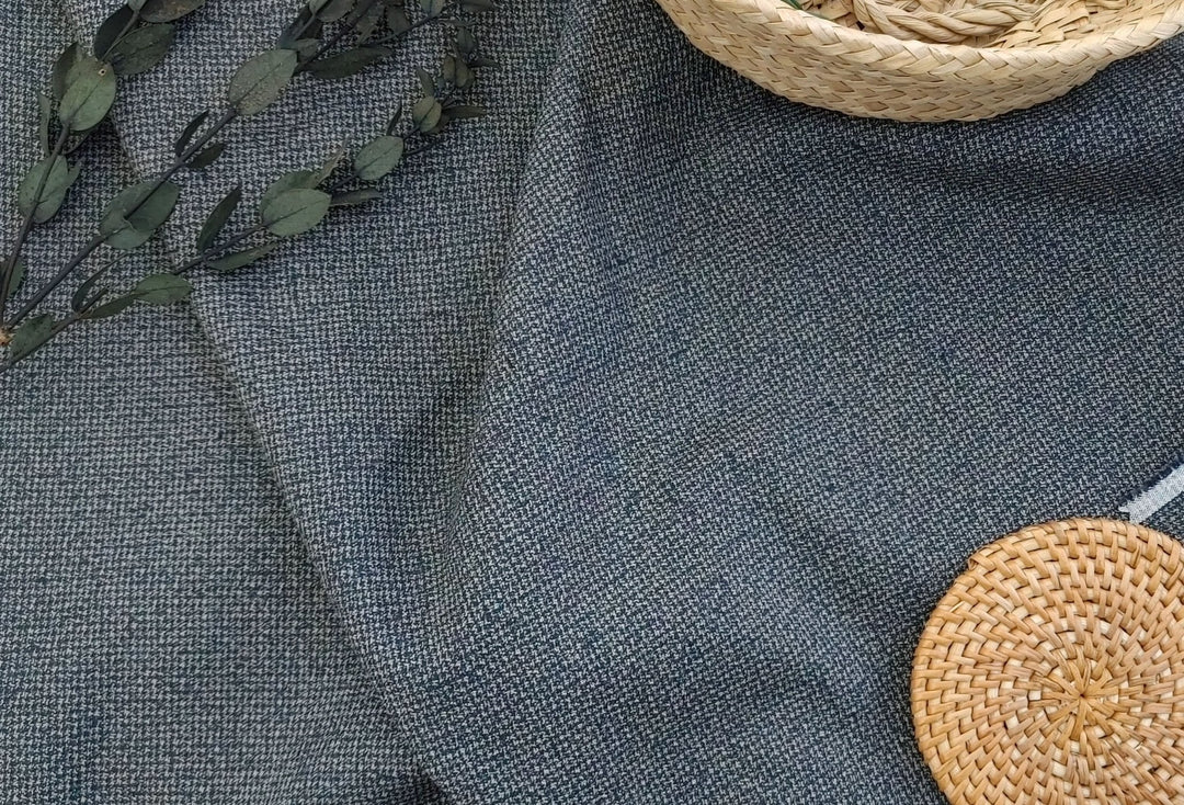 Serenity Linen Blend: Subtle Starcheck Fabric 2561 - The Linen Lab - Navy