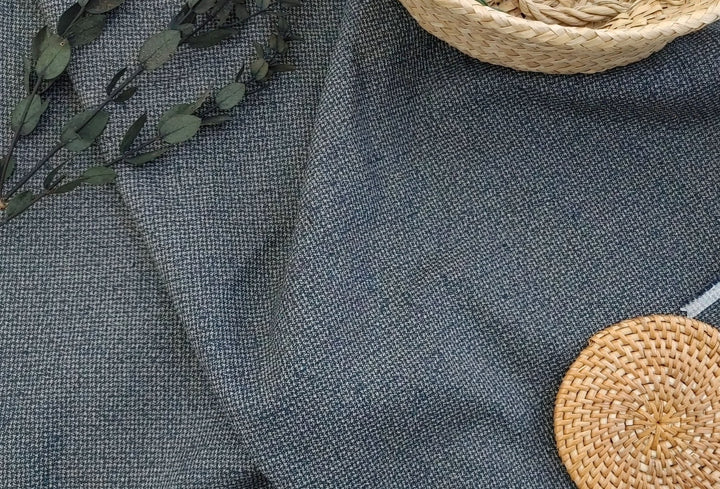Serenity Linen Blend: Subtle Starcheck Fabric 2561 - The Linen Lab - Navy