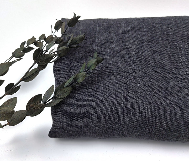 Shadow Essence: 100% Linen Dark Grey Delave Fabric 7834 - The Linen Lab - Gray(Dark)