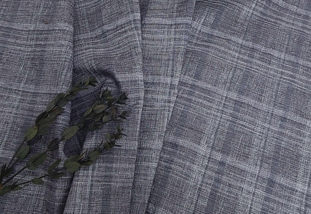 Silver Threads Plaid: Linen Blend Fabric with Metallic Effect 2725 - The Linen Lab - Grey