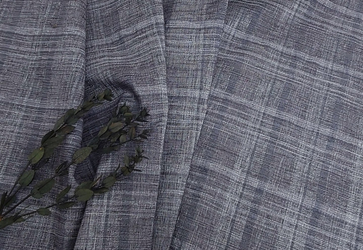 Silver Threads Plaid: Linen Blend Fabric with Metallic Effect 2725 - The Linen Lab - Grey