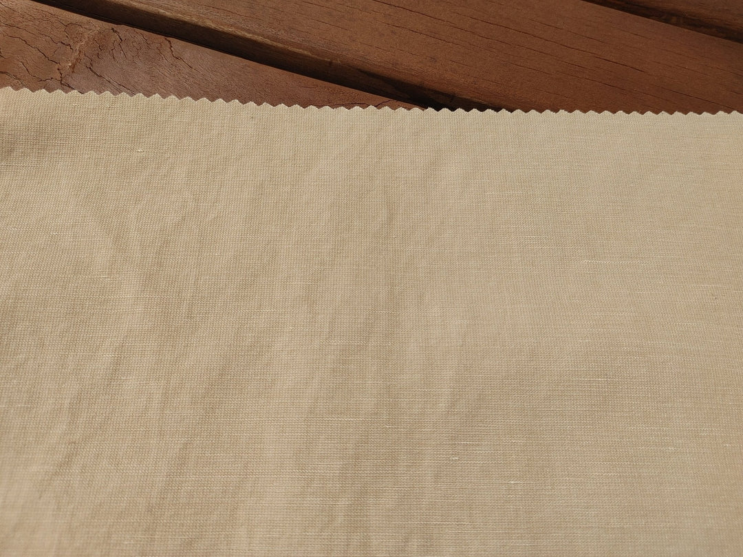 Soft Beige Linen Blend: Dobby Weave with Warp Span Stretch Fabric 7787 - The Linen Lab - Beige