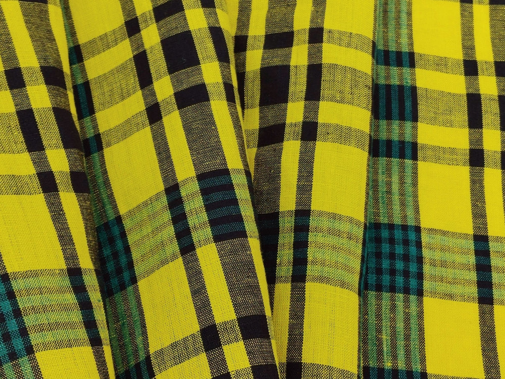 Sunny Fields: Yellow, Black and Green Linen Cotton Plaid Fabric 6619 - The Linen Lab - Yellow