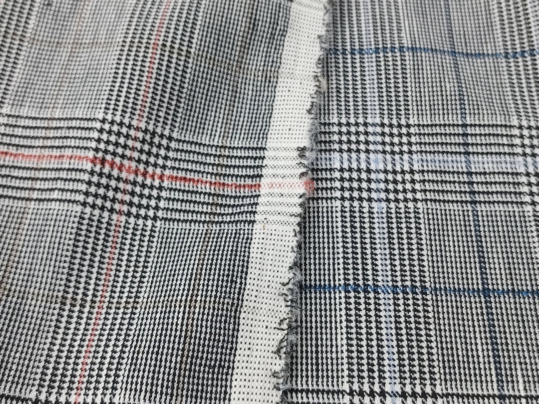 Urban Plaid Flex: Linen Rayon Polyester PU Stretch Twill Fabric 6233 6234 - The Linen Lab - Blue