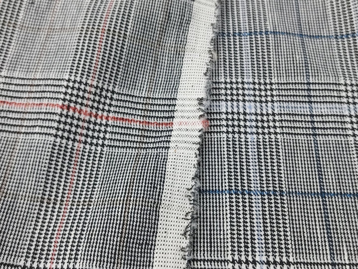 Urban Plaid Flex: Linen Rayon Polyester PU Stretch Twill Fabric 6233 6234 - The Linen Lab - Blue