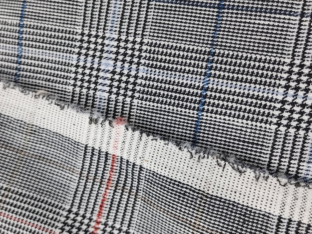 Urban Plaid Flex: Linen Rayon Polyester PU Stretch Twill Fabric 6233 6234 - The Linen Lab - Blue