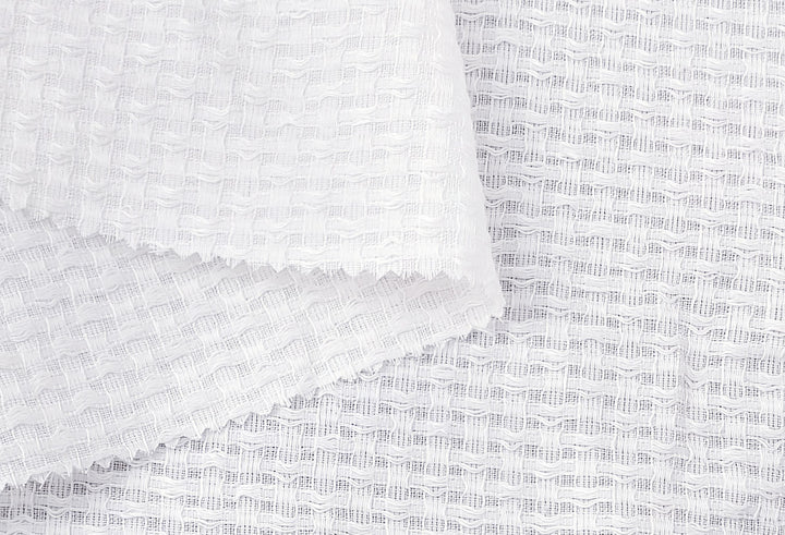 White Linen Cotton Dobby with Uneven Weave and Check Pattern 4899 - The Linen Lab - White