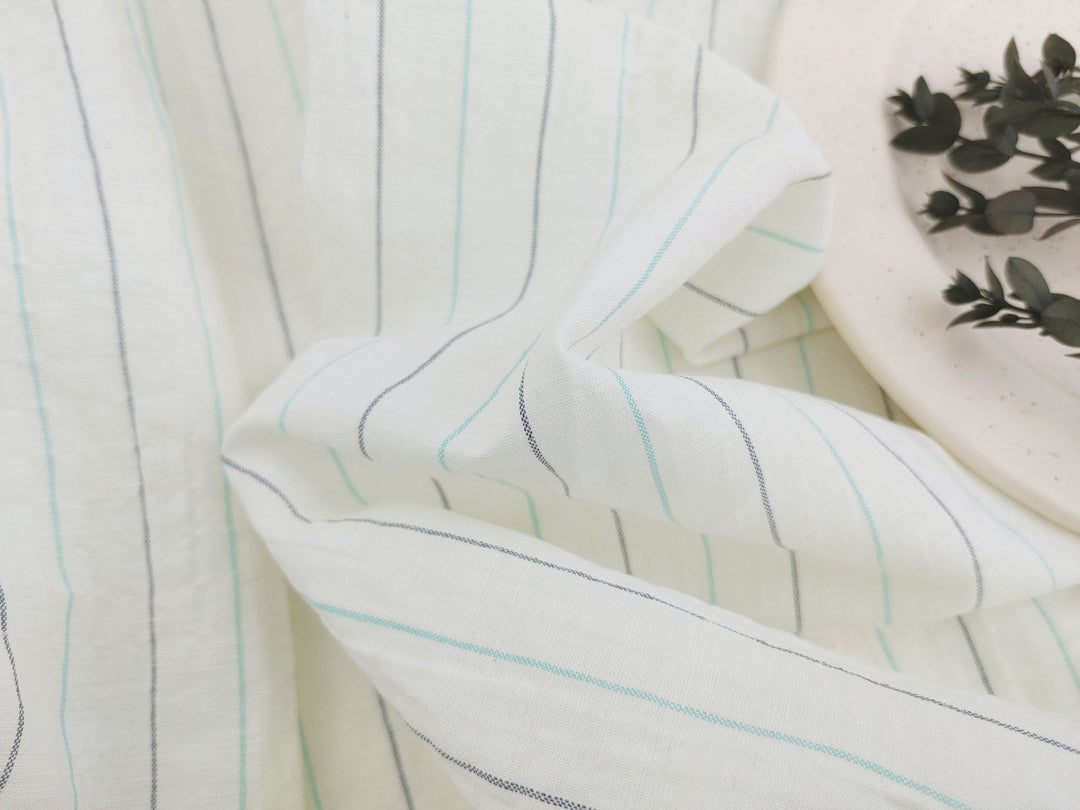 Wrinkled Charm Linen Blend with Striped Elegance Fabric 472 - The Linen Lab - Ivory
