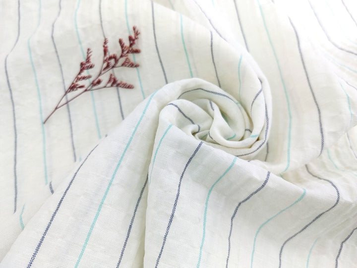Wrinkled Charm Linen Blend with Striped Elegance Fabric 472 - The Linen Lab - Ivory