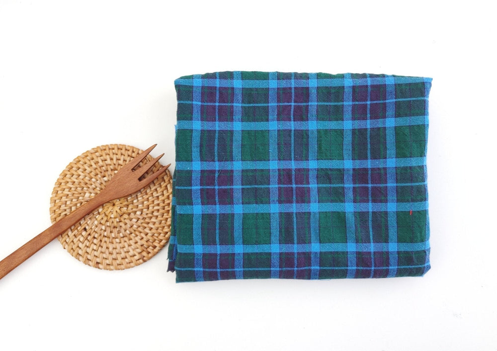 Wrinkled Tartan Fabric: Linen Cotton PU in Green, Wrinkled Effect 7360 - The Linen Lab - Green