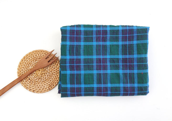 Wrinkled Tartan Fabric: Linen Cotton PU in Green, Wrinkled Effect 7360 - The Linen Lab - Green